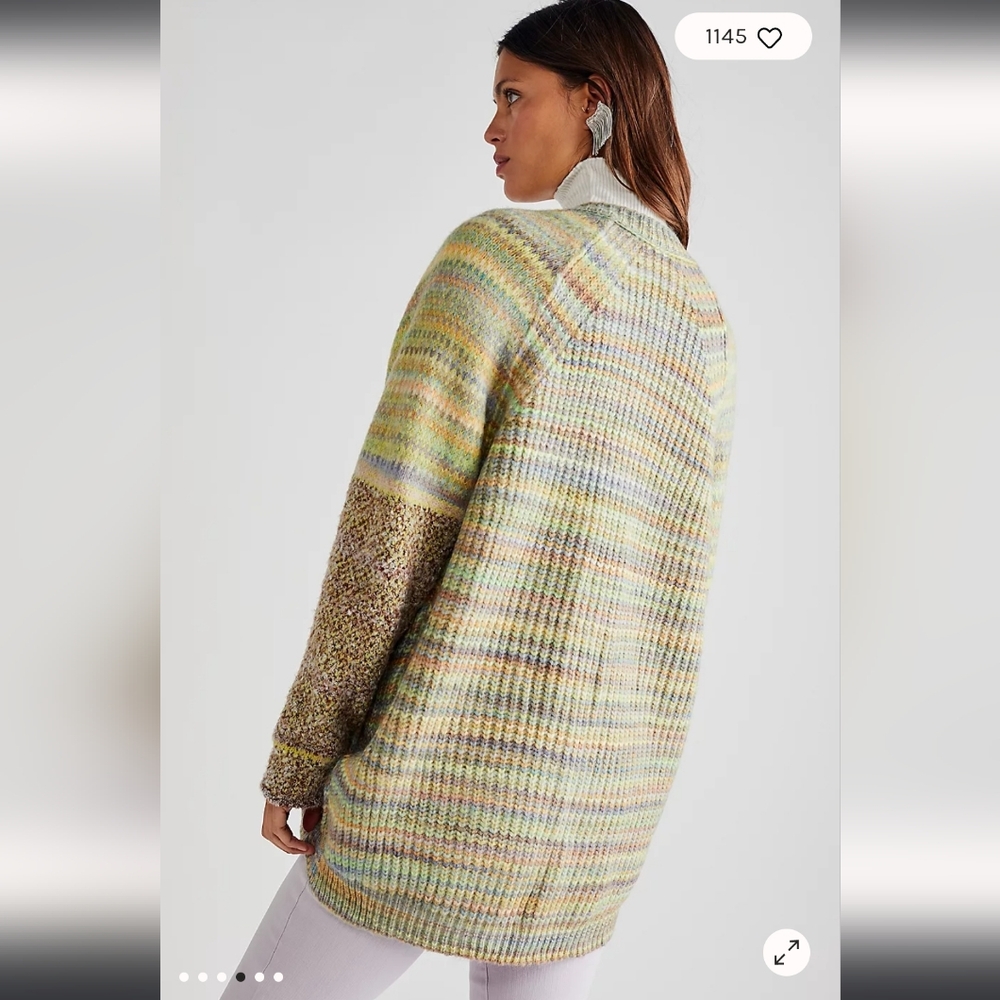 Free People Chocolate Lime Combo Sedona Cardi Sweater Size Med NWT - Picture 13 of 14